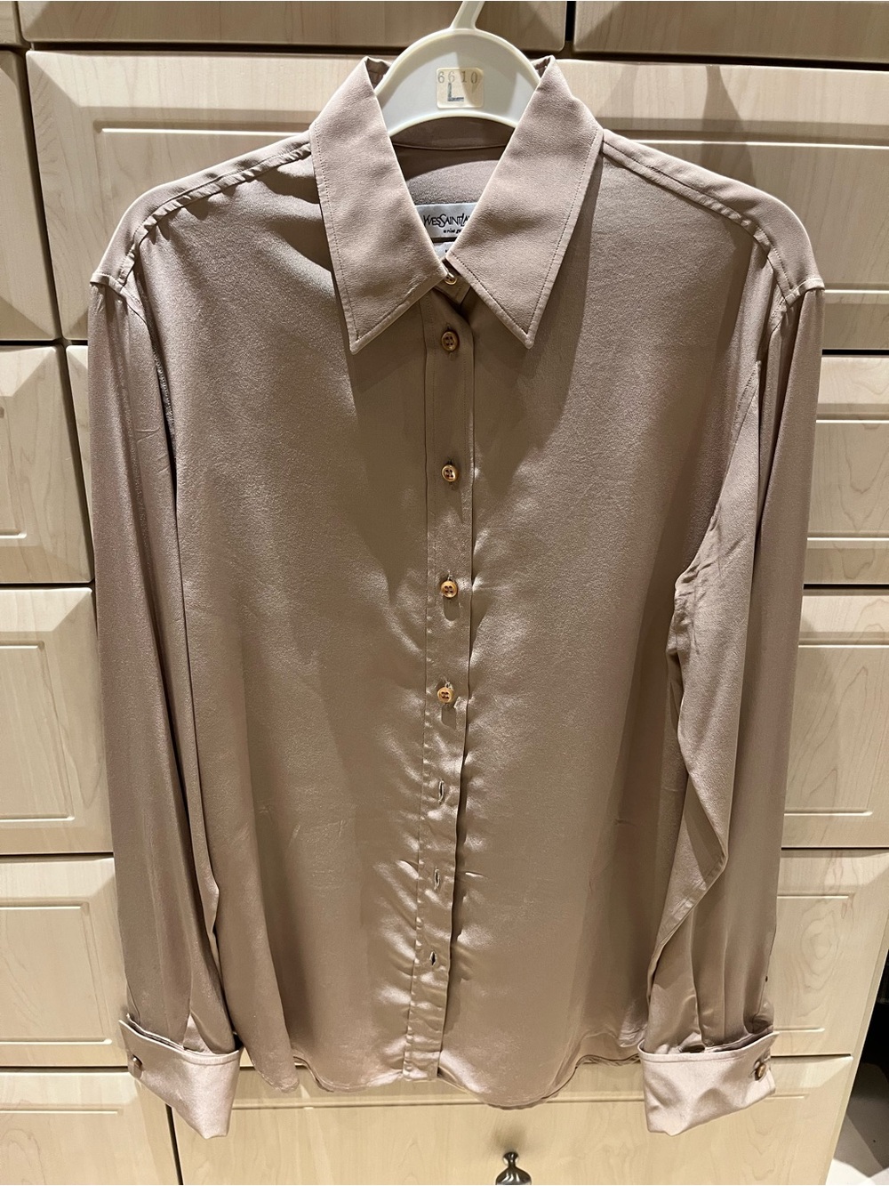 Yves Saint Laurent Cream-Beige Silk Button-Up Blouse